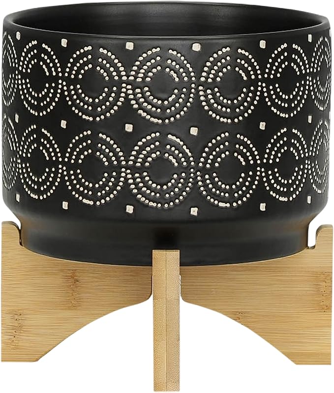 7 Swirl Planter ON Stand Black