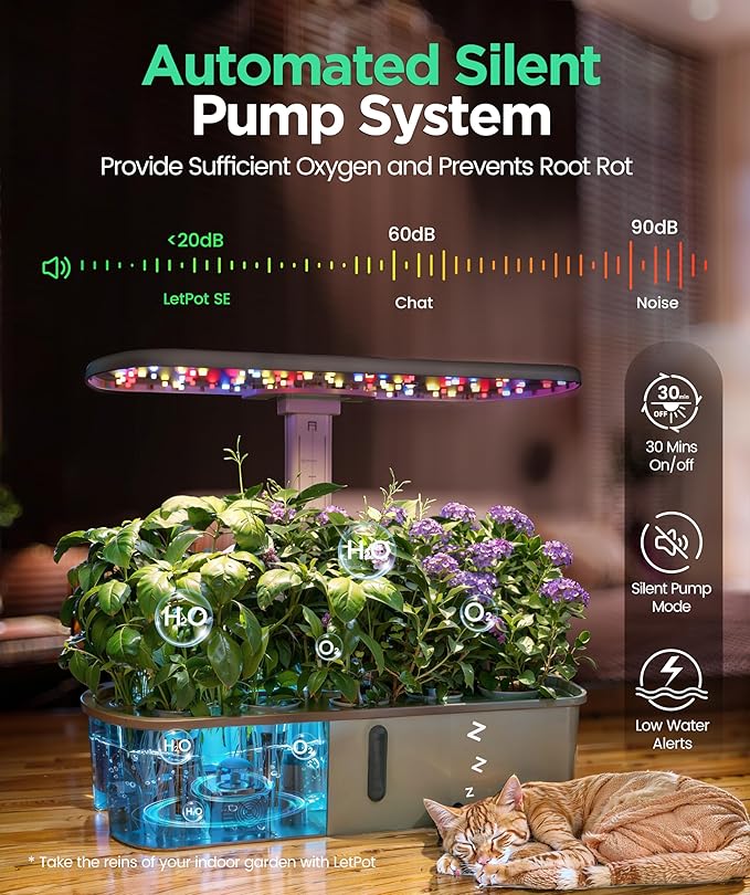 LetPot LPH-Air Hydroponics Growing System Kits APP &amp WiFi Controlled Smart Indoor Garden with Adjustable 24W Grow Light Full Spectrum 10 Pods Planter Indoor Gardening for Gifts Kitchen Vegetab