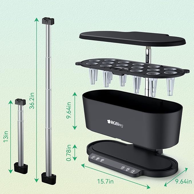 Hydroponic Growing System WiFi 15 Pods Indoor Garden with 5.5L Water Tank 76cm Adjustable Height Germination Kits App Controlled Garden Planter with LED Grow Light Pump System