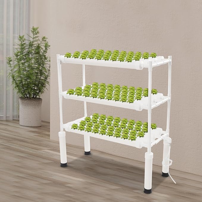 DNYSYSJ 3-Tier Indoor Plant Stand with Grow Light 108-Hole Hydroponic Growing System with Automatic Watering Plant Shelves for Herbs Vegetables Balcony Gardening (37.4X18.9X45.28)
