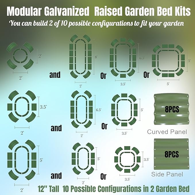 NestNature Modular Galvanized Raised Garden Bed Kits 12 Tall 10-in-2 Outdoor Metal Raised Planter Bed for Planting Plants Vegetables Fruits Flowers Herbs Gardening Ground Planter Box-Green