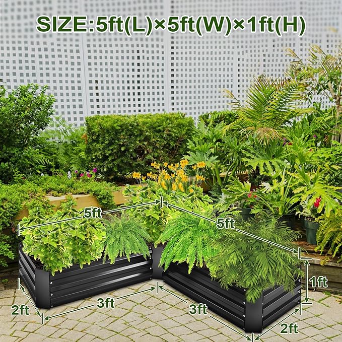 EDOSTORY Raised Bed Garden Bed Kit 5x5x1ft Galvanized Planter Tall Raised Garden Boxes Outdoor Large Metal Raised Garden Beds for Vegetables Flowers Herbs