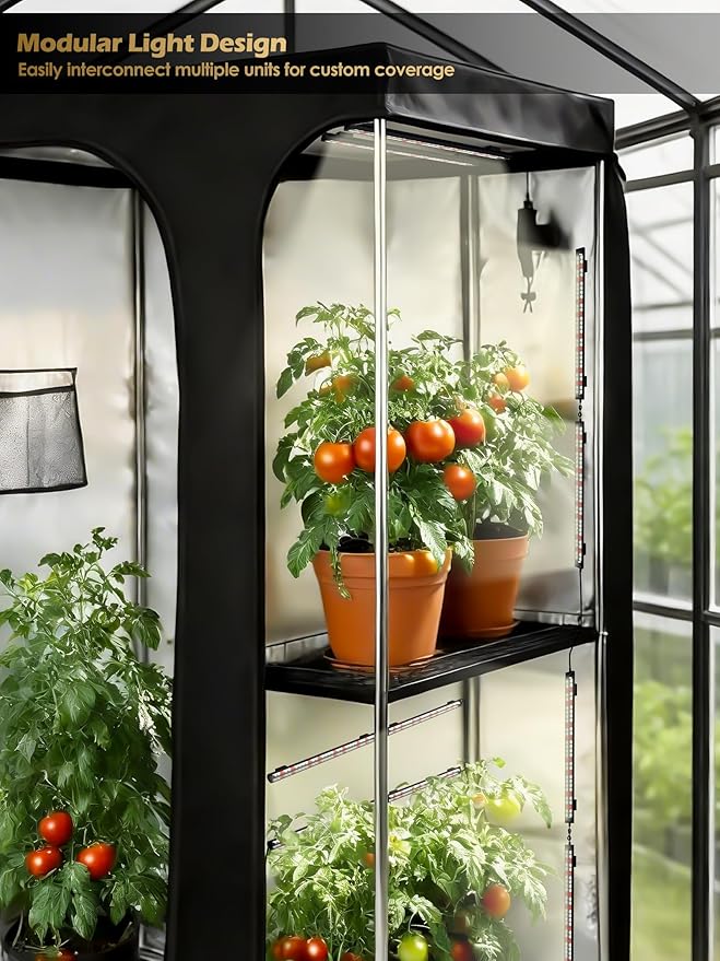 Smart Grow Light for Indoor Plants3500K Full Spectrum LED Plant Light Strips with 3/9/12H Auto TimerStepless DimmingModular DesignPlug and Play (Black 2 Pack 16W)