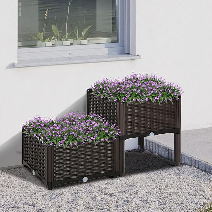 Outsunny 2 Piece Raised Garden Bed with Legs Planter Box Raised Bed to Grow Flowers Herbs &amp Vegetables Brown