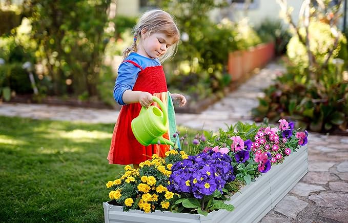 Planter Raised Beds Raised Garden Bed for Gardening Garden Boxes Outdoor Metal Raised Garden Beds 8x2x1 FT Galvanized Grey