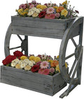 Wooden Wagon Garden Planter Box with Wheels-Indoor/Outdoor Decor for Patio Backyard Balcony-Country Farmhouse Flower Box-2 Tier Rustic Garden Raised Bed for Flowers Herbs Vegetables