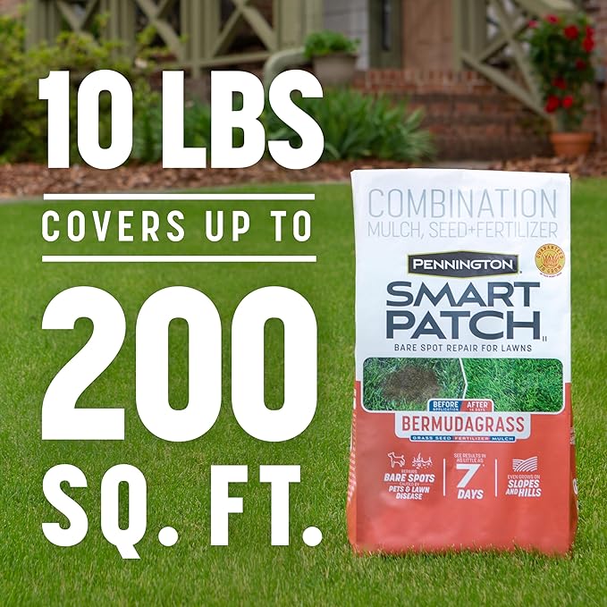 Pennington Smart Patch Bermudagrass 10lb 200 sq. ft. Grass Seed Bare Spot Repair with Mulch and Fertilizer