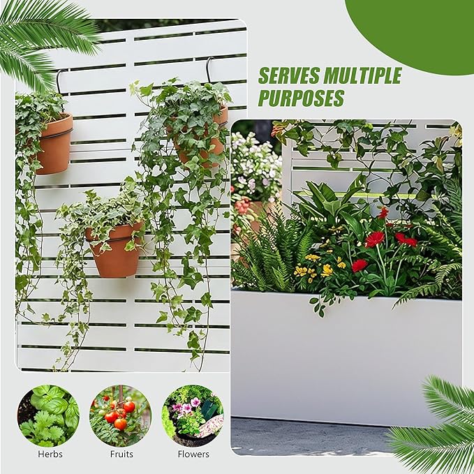 Casaphoria Metal Raised Garden Bed with Trellis 59x30x12 Planter Box for Climbing Plants Vegetables &amp Vines Features Drainage Holes and Privacy Screen (Black-Louvered)