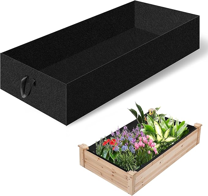 1PCS Raised Garden Bed Liner Fabric Raised Garden Bed Breathable Drainage Rectangle Grow Bags with Handles Fabric Garden Bed for Outdoor Garden Bed Holds Soil - 8ft x 2ft x 1ft