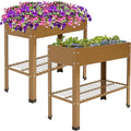 Sunnydaze Galvanized Steel Raised Garden Bed - Set of 2 Elevated Planter Boxes - Individual or Connected Use - Features Lower Storage Shelf - Brown