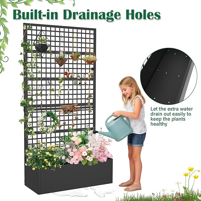Metal Planter Box with Trellis 36 L x 16 W x 72 H Raised Garden Bed with Privacy Screen Privacy Planters for Climbing Plants Flowers Vegetables Fruits