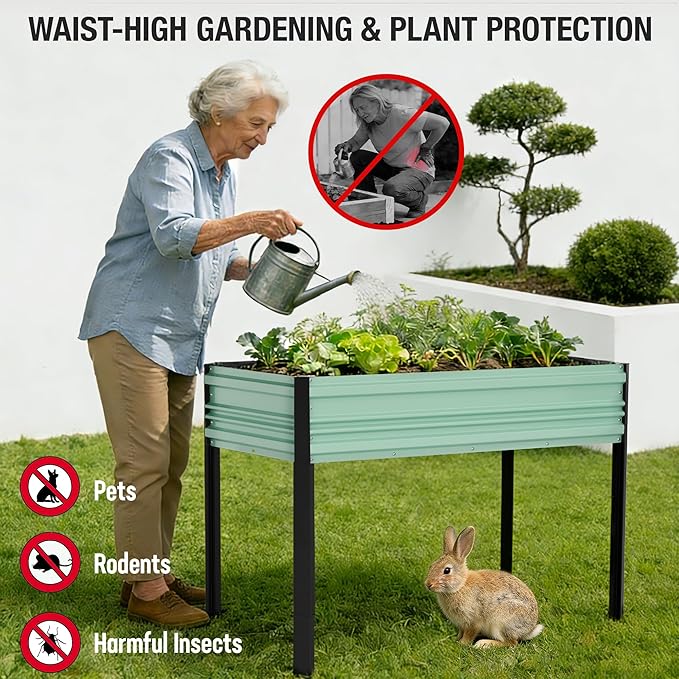 WORKPRO 48x24x32in Outdoor Galvanized Raised Garden Bed with Legs 600LB Elevated Planter Box for Vegetable Flowers Herbs Light Green