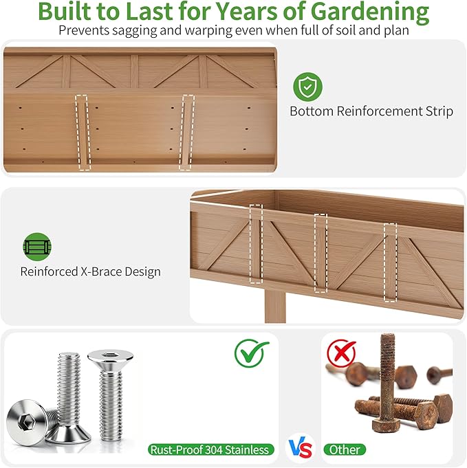 HIPS Elevated Raised Garden Bed with Legs72L x 17.3W x 28.7H Large Outdoor Planter Box with Storage RackAll-Weather Raised Bed Planters with 6 Hooks &amp 2 Non-Woven Liner for Vegetables Flower