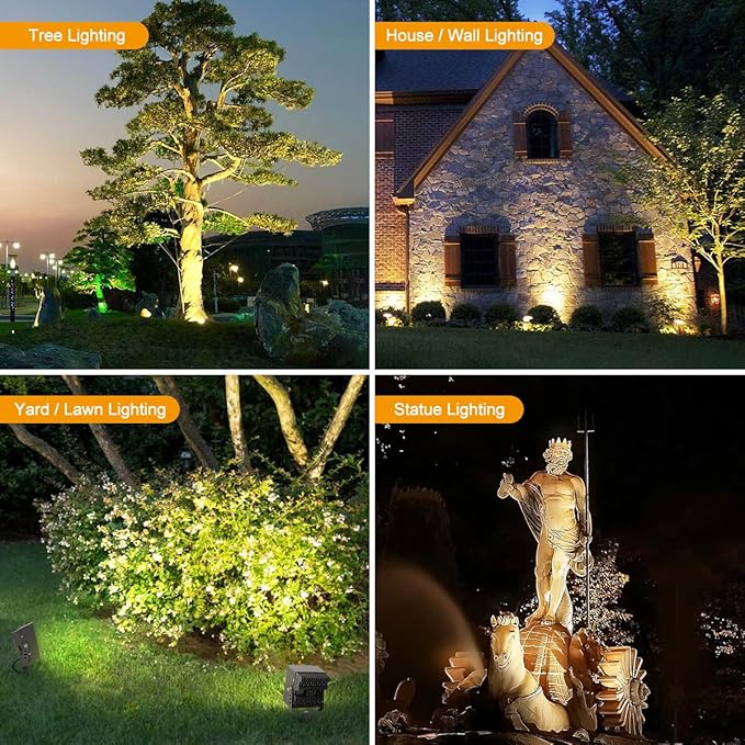 Led Landscape Outdoor Spot Light with Anti-Glare Cap - Heavy Duty Waterproof IP65 120V 270⁰ Adjustable Mount 3000K Thickened Aluminum Spotlight for BLDG Yard Garden Tree (48 Watts)
