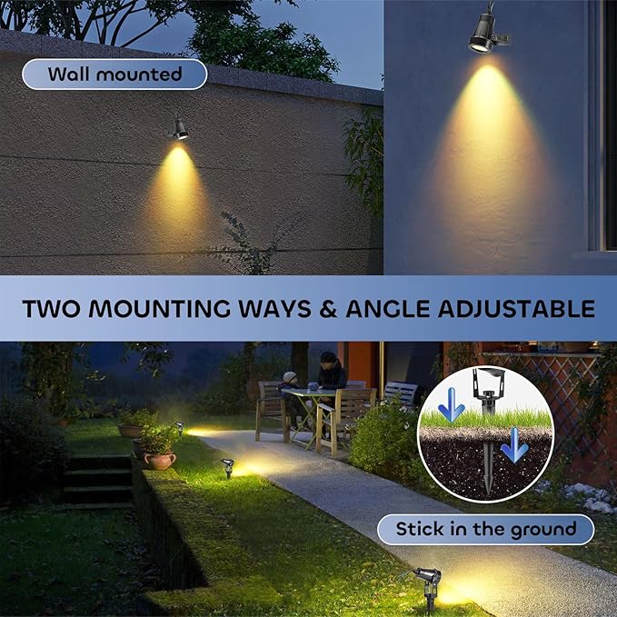 ECOWHO Landscape Lighting with Transformer IP65 LED Outdoor Spotlights Waterproof 30W 2000LM Warm White 3000K Garden Lights 90ft Cable for Garden Pathway Yard Tree Uplighting Patio (8 Pack)