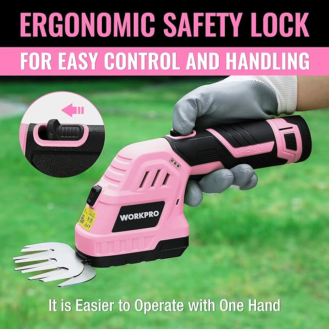 WORKPRO 7-Piece Pink Garden Tool Set Stainless Steel Gardening Tools with Wood Handle &amp 2 in 1 Handheld Hedge Trimmer