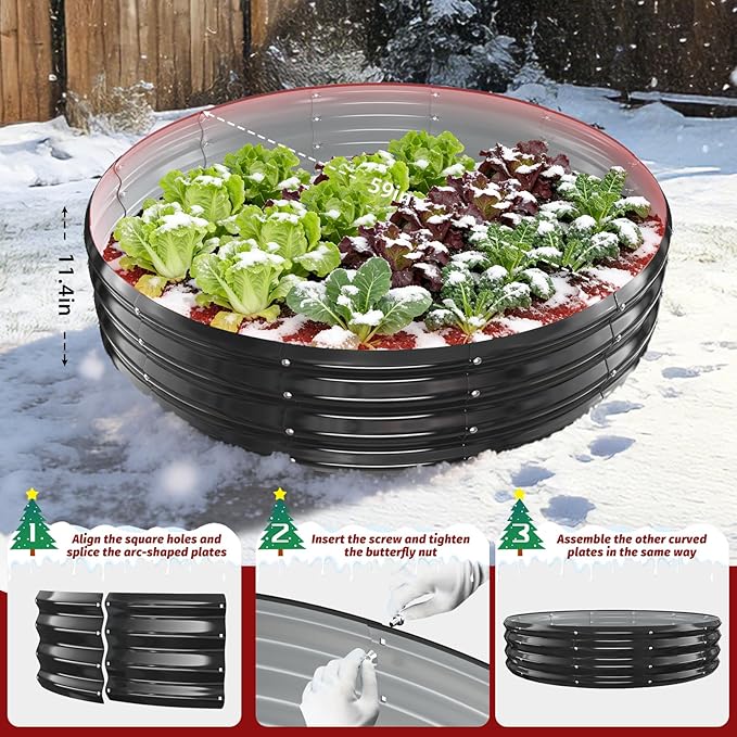 12 Inch Tall Heavy-Duty Round Steel Rised Garden Bed – Wave-Shaped Design Galvanized Metal Planter Box for Vegetables Flowers Succulent at Patio/Garden Outdoor (Black 60 Diameter)