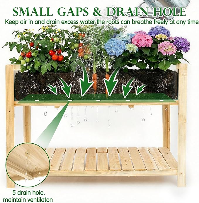 Raised Garden Bed with Legs Large-Capacity Wood Outdoor Elevated Reinforced Planter w/Bed Liner Durable Deep Raised Garden Bed for Gardening/Backyard/Patio/Balconyfor Herbs Flowers Vegetables