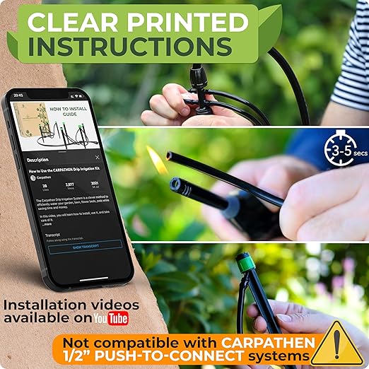 CARPATHEN Drip Irrigation System Kit - Complete Premium Garden Watering System with Adjustable Sprinkler Emitters 5/16 &amp 1/4 Tubing and Fittings - Drip Line for Raised Beds Lawn Pots Greenho