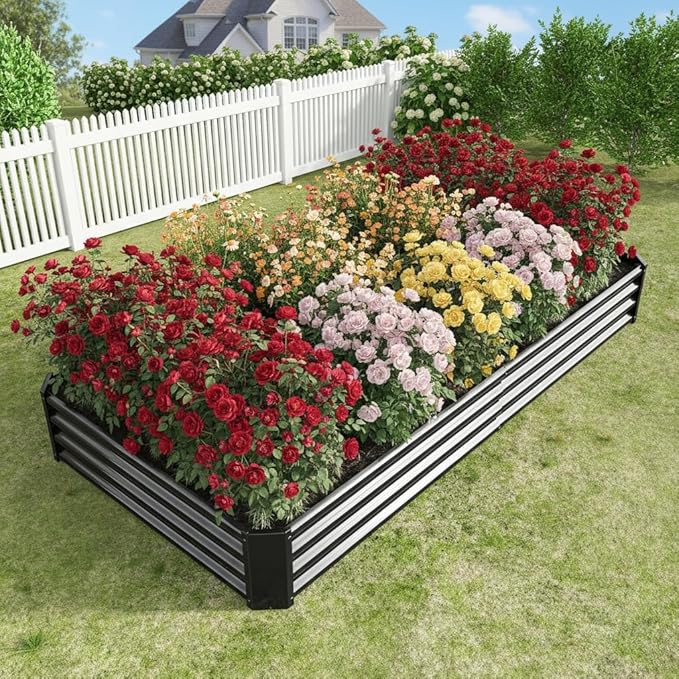 Metal Galvanized Raised Garden Bed Kit 8 x 4 x 1 ft Galvanized Steel Raised Garden Planter Box Outdoor with Open Base for Growing Vegetables/Flowers/Herbs/Fruits/Succulents Rectangle Black
