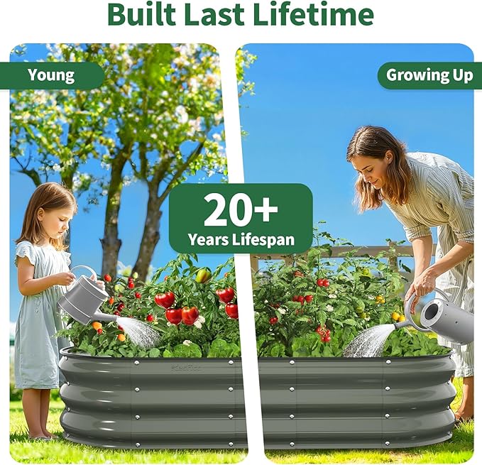 Kesfitt Raised Garden Bed 4x2x1 FT Galvanized Steel Metal Raised Garden Bed Oval Open-Bottom Design 12-Inch Deep for Outdoor Vegetable &amp Herb Gardening Volcanic Gray