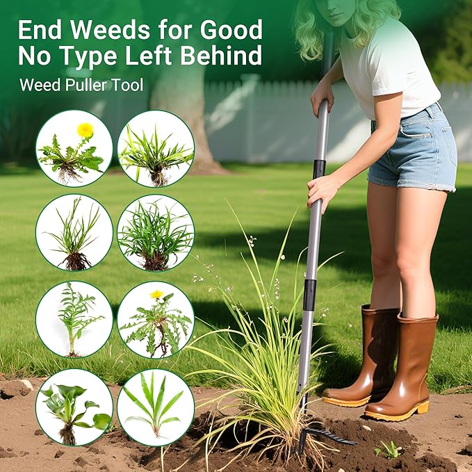 Suchtale Metal WeederStand Up Weed Puller Tool with Long Handle – Heavy-Duty All-Metal Weeder with Upgraded Pincer Claw – Pull Weeds from The Root Without Bending Pulling or Kneeling