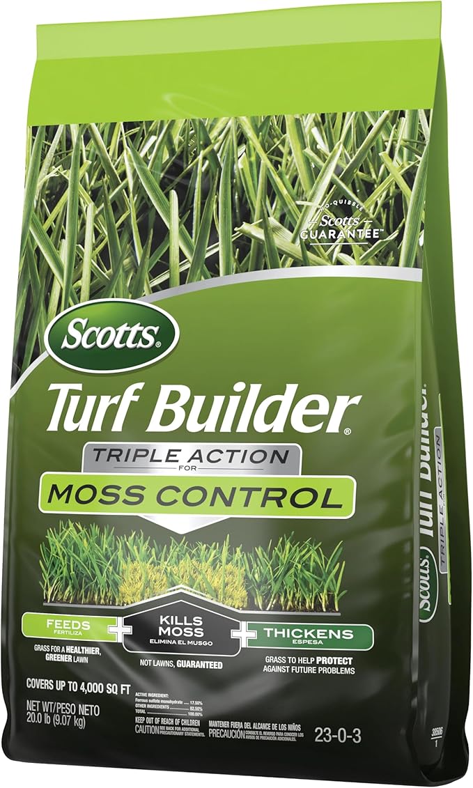 Scotts Turf Builder Triple Action for Moss Control - Moss Killer and Lawn Fertilizer Lawn Care Covers Up to 4000 sq. ft. 20 lb.