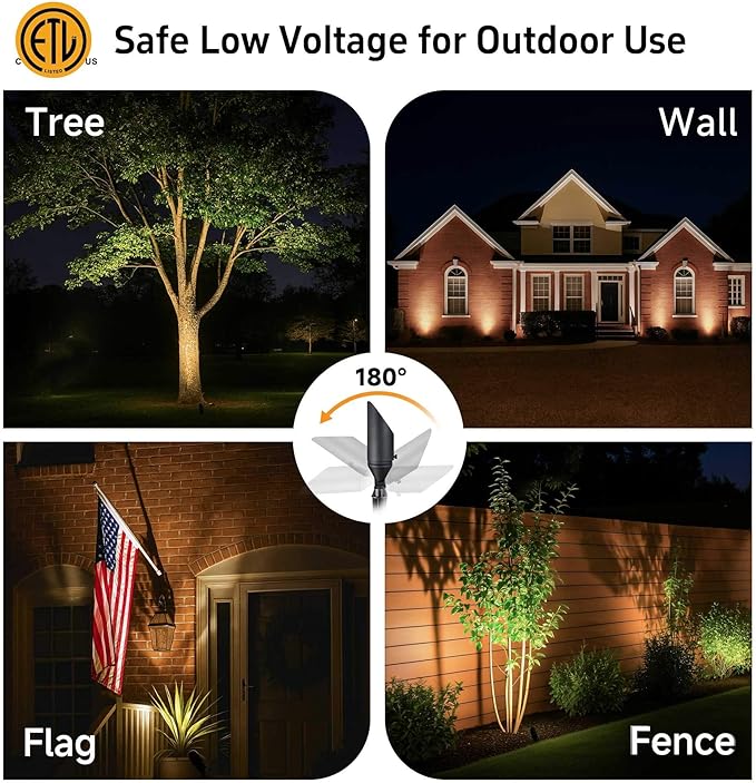 Low Voltage Brass Landscape Spotlights - Waterproof 12V LED Uplights for Garden Yard Tree House - 5W 2700K Warm White MR16 Bulb Outdoor Lighting (Bronze 02)