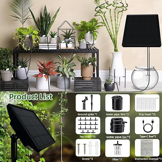 49FT Solar Drip Irrigation System KitAutomatic Garden Watering SystemDiy Plant Watering System25 Timing Mode Supported 15 Pots with Anti-Siphon Set for Pots PlantsBalcony &amp Patio Irrigation Sy