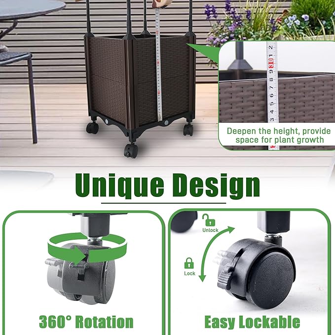 Raised Garden Bed with Tomato Planter Cage50.4 Self Watering Tomato Planter with Plastic Coating Steel Pipe for Climbing Vine Flowers Outdoor Tomatoes Cage with Trellis Wheels 1Pack
