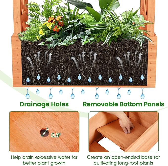 HAPPYGRILL Raised Garden Bed with Trellis 2 Pack Wood Elevated Garden Bed with Hanging Roof Planter Box Drainage Holes for Climbing Plants Flowers Vegetables 31 L x 14 W x 60 H