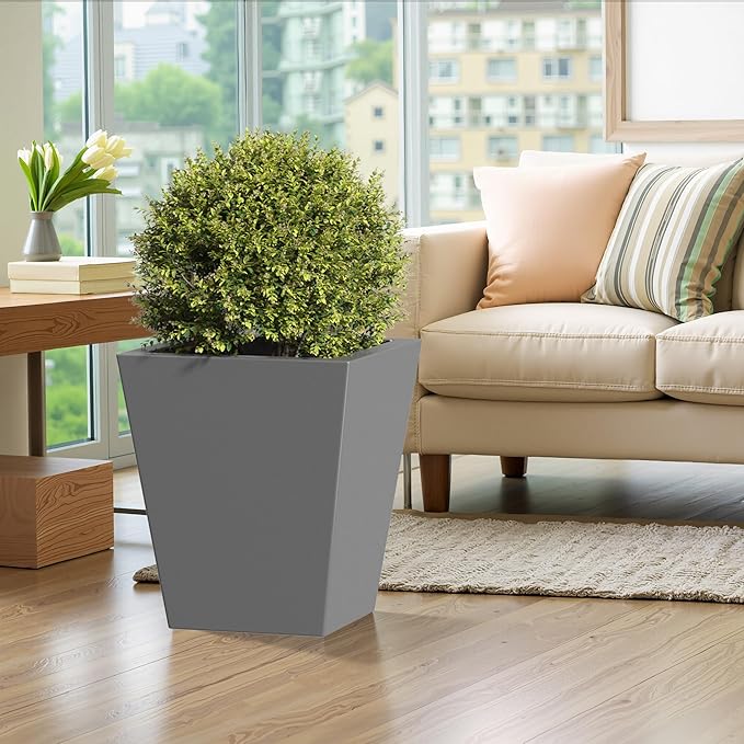 18 H Tall Metal Tapered Planter Large Outdoor Indoor GPlant Pot with Drainage Hole and Rubber Plug Grey for Home and Patio