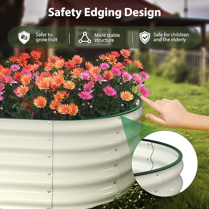 Raised Garden Bed Kit 6x3x1.5 ft Galvanized Planter Box Outdoor with Safety Edging Large Metal Raised Beds for Gardening Vegetables Flower Herb (Pearl White)
