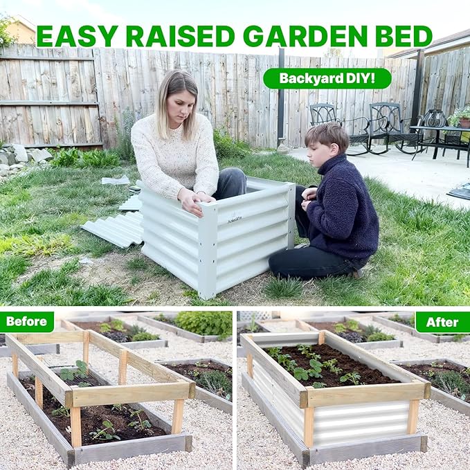 ANLEOLIFE 8-Pack 12 Inch Raised Garden Bed Support Rods Stabilizer Bracing Rod Kit with Connector Studs &amp Screws Prevent Bowing in Metal Garden Beds Antique White