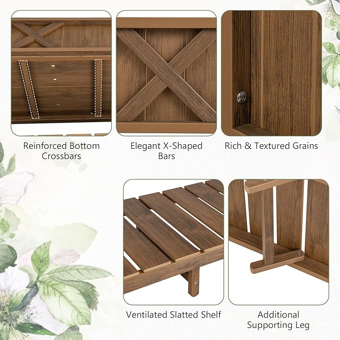 Raised Garden Bed with Legs 47 x 18 x 29 Inch Elevated Planter Box w/HIPS Frame Drainage Holes &amp Storage Shelf Standing Raised Planter for Flowers Herbs Outdoor Balcony Backyard (Coffee)