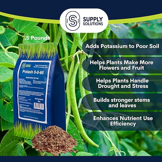 Supply Solutions Muriate of Potash 0-0-60 Fertilizer - High Potassium Fertilizer for Lush Crops &amp Blooms Ideal for Acidic Plants (5lbs)