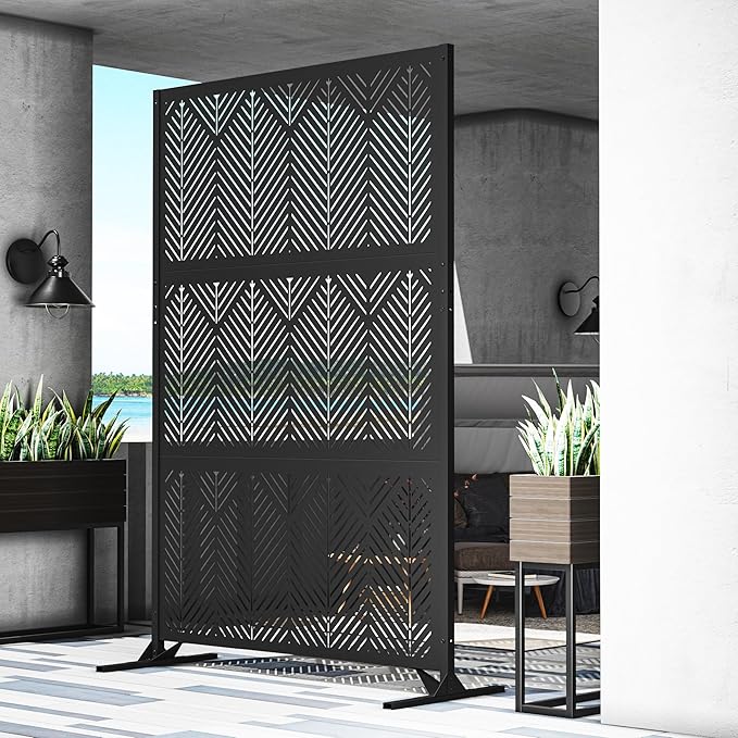 Modern Shade 4x6 FT Metal Privacy Screen with Artistic Modular Designs Decorative Patio Privacy Fence &amp Garden Divider Freestanding Outdoor Metal Fence Panel Weather-Resistant (Geo Forest)