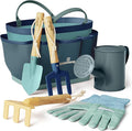Gardening Set Tool Kit for Kids STEM Includes Tote Bag Spade Watering Can Rake Fork Trowel and Gloves (Ocean Blue)