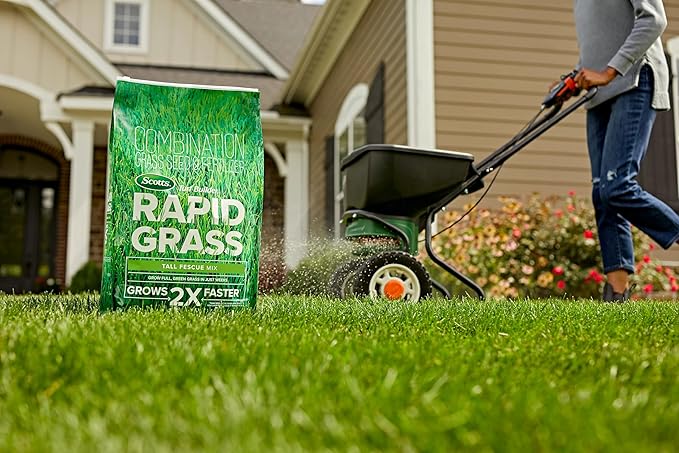 Scotts Turf Builder Rapid Grass Tall Fescue Mix - Combination Grass Seed and Fertilizer for Lawns Lawn Seed That Grows in Just Weeks 16 lbs.