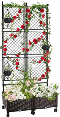 Kalolary 170CM Raised Garden Bed with Metal Trellis Large Plastic Planter Box with Drainage Hole on Wheels Tomato Planters Climbing Trellis Outdoor Indoor for Climbing Plants Vegetable Flowers Vine