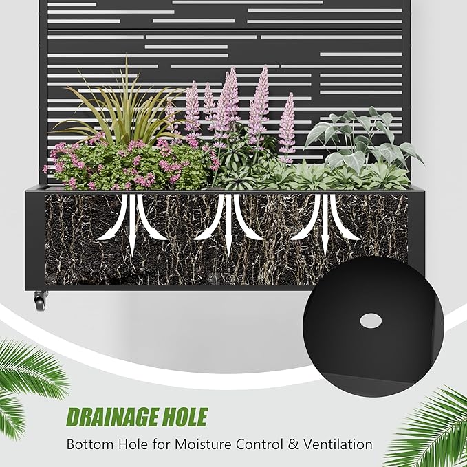Casaphoria 72x35 Metal Raised Garden Bed with Trellis(2 Pack) Outdoor Planter Box with Wheels &amp Drainage Holes for Climbing Plants Flowers Elevated Garden Kit with Privacy Screen Black-Shine