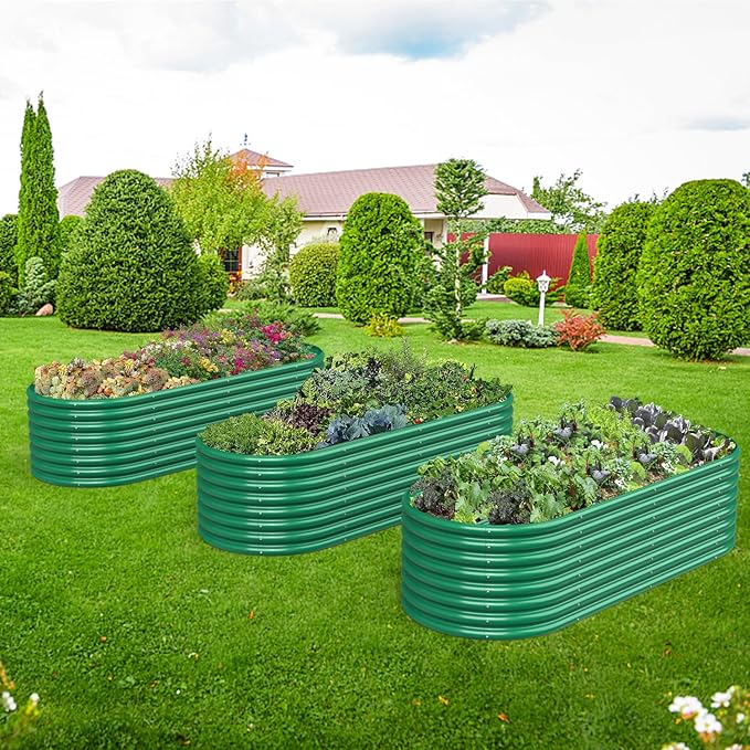 FRIZIONE 8FT(L)×4FT(W)×2FT(H) Raised Garden Bed Outdoor Raised Garden Beds for Flower Raised Planter Box Outdoor for Herb Vegetable-Dark Green