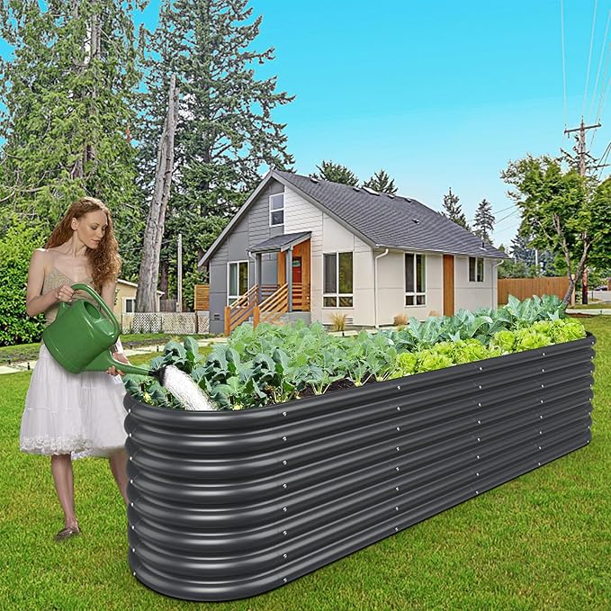 FRIZIONE 8FT(L)×2FT(W)×2FT(H) Raised Garden Bed Outdoor 9 in 1 Adjustable Raised Garden Beds for Flower Raised Planter Box Outdoor for Herb Vegetable-Gray