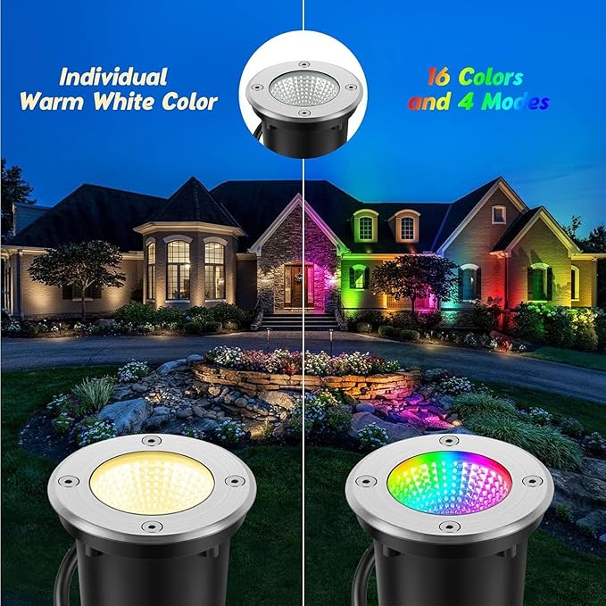 8PCS Color Changing RGBW COB Underground Garden Lights - 10W LED Recessed Spotlight with Remote Control IP67 Waterproof Outdoor Buried Lights