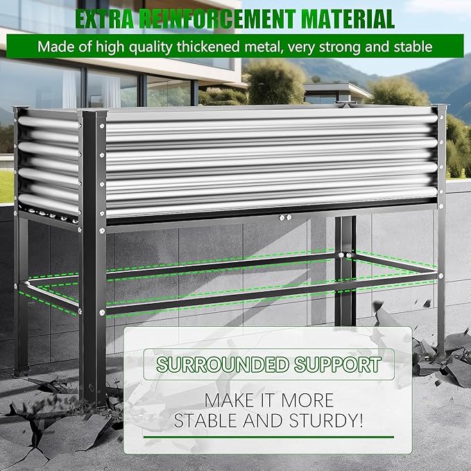Doniks Raised Garden Bed with Legs 48×24×32in Large Outdoor Metal Galvanized Garden Planting Box 600lb Capacity for Vegetables Lawn Green Flowers Fruits Terrace