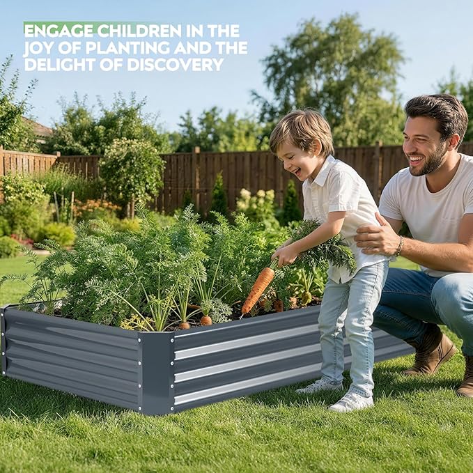 ZORMY 2Pack 6×3×1ft Galvanized Raised Garden Bed Kit Metal Planter Boxes Outdoor Large Raised Beds for Vegetables Fruits and Flowers - Grey