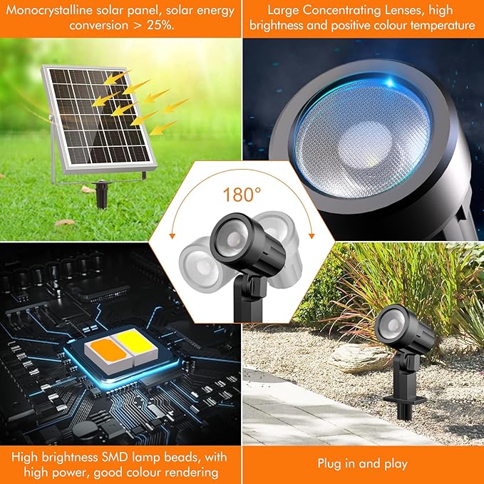 MEIHUA 6 in 1 Solar Spot Lights Outdoor Solar Landscape Spotlights 2700K/4000K/6500K 3 Brightness &amp Remote Control IP66 Waterproof Spotlights Outdoor Garden for Pathway Driveway Tree