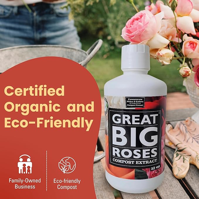 Great Big Roses – Soil and Rose Fertilizer Booster to Grow The Best Roses and Flowers Rose Food Compost Extract for Rose Bush 32 Ounce Concentrate (Makes 8 Gallons)