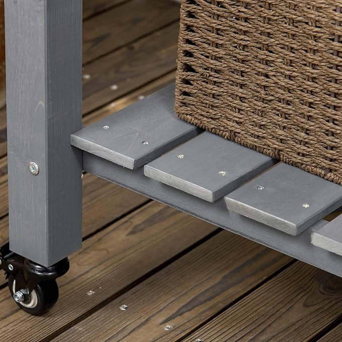 Raised Garden Bed 47 x 22 x 33 Elevated Wooden Planter Box with Lockable Wheels Storage Shelf and Bed Liner for Backyard Patio Dark Gray