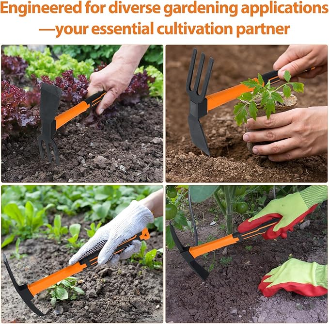 2pcs Pick Axes for Digging and No Installation Required Garden Hoe and Cultivator Hand Rake Garden Tool Durable and Comfortable Handle Mattock Weeding Hoe （Orange）